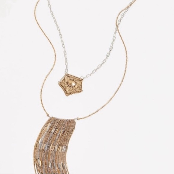 Free People Western Bohemian Passenger Chain Fringe Layered Necklace Silver Gold - Picture 6 of 9